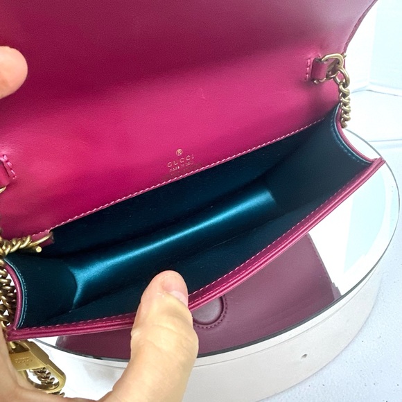 GUCCI GG MARMONT VELVET MINI FLAP BAG FUSHIA AND DIANA CHANEL FLAP BAG BUNDLE - Picture 8 of 9